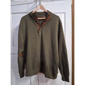 Clearwater Outfitters Olive Green Pullover Sweatshirt With Suede Accents & Elbow